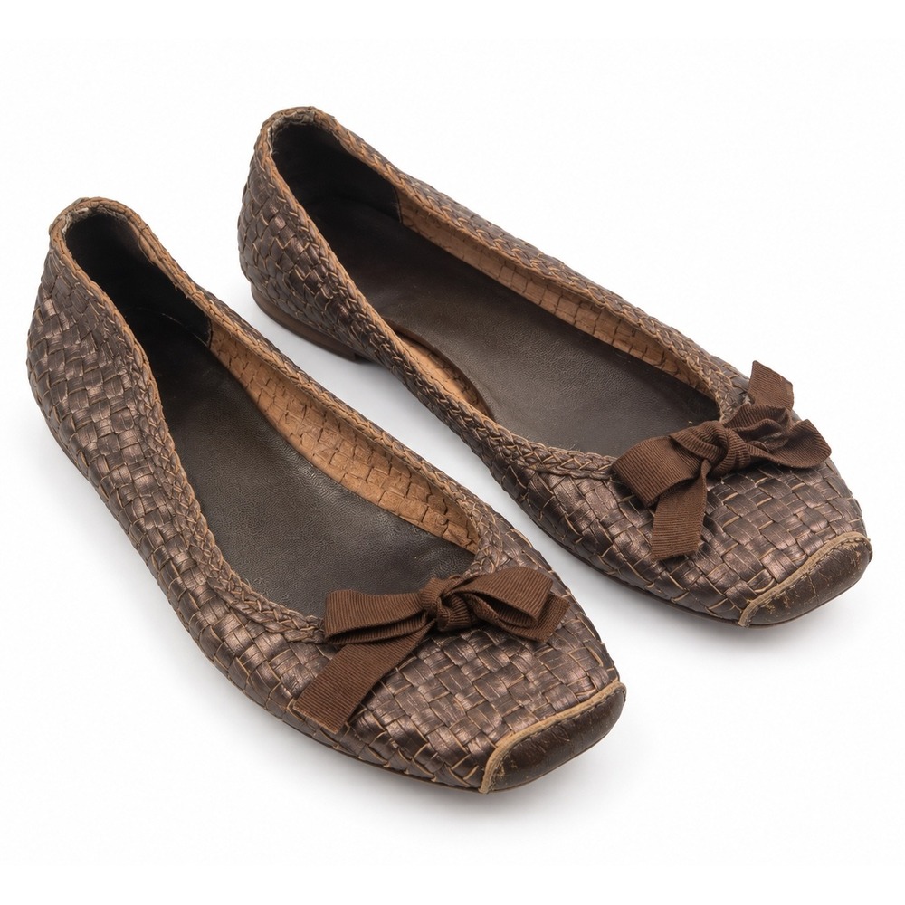 Mia Vintage Y2K Brown Metallic Woven Bow Ballet Boho Flats Women's Size 8.5